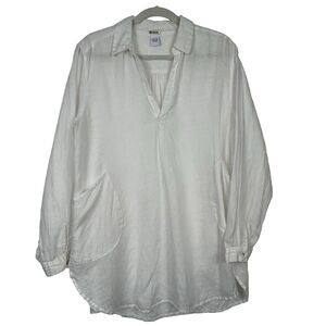 Magaschoni 100% Linen‎ White Tunic Top L Oversized V-neck Pockets Lagenlook